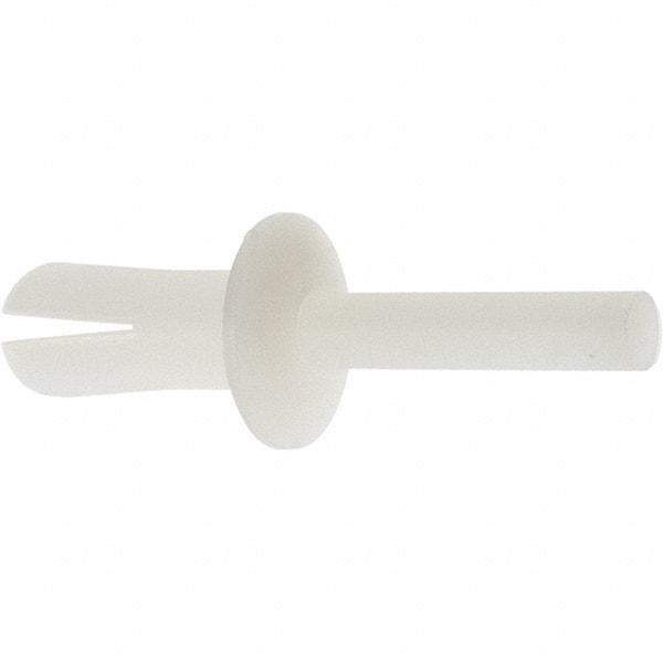 Made in USA - Truss Head Nylon Push Mount Blind Rivet - Nylon Mandrel, 0.281" to 1/2" Grip, 0.468" Head Diam, 1/4" Max Hole Diam, 0.62" Length Under Head, 0.15" Body Diam - Americas Tooling