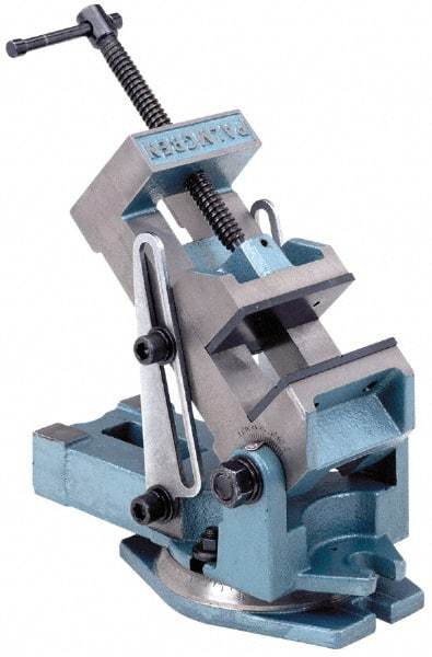 Palmgren - 6" Jaw Width, 6" Jaw Opening Capacity, Angle Swivel Machine Vise - Manual Operation, 1 Station, 17-3/4" Long x 7-7/16" High x 2" Deep - Americas Tooling