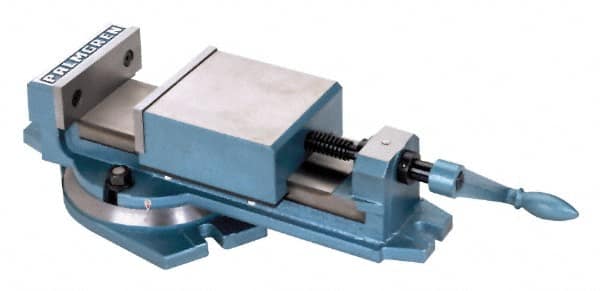 Palmgren - 6" Jaw Width, 6" Jaw Opening Capacity, Horizontal Swivel Machine Vise - Manual Operation, 1 Station, 20-1/8" Long x 2" Deep, 2-1/8" Jaw Height - Americas Tooling