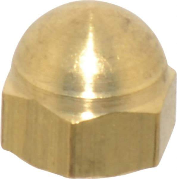 Value Collection - #10-32 UNF, 3/8" Width Across Flats, Uncoated, Brass Acorn Nut - 11/32" Overall Height - Americas Tooling