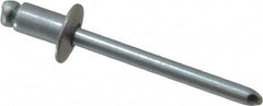 RivetKing - Size 62 Dome Head Steel Open End Blind Rivet - Steel Mandrel, 0.02" to 1/8" Grip, 3/8" Head Diam, 0.192" to 0.196" Hole Diam, 0.325" Length Under Head, 3/16" Body Diam - Americas Tooling