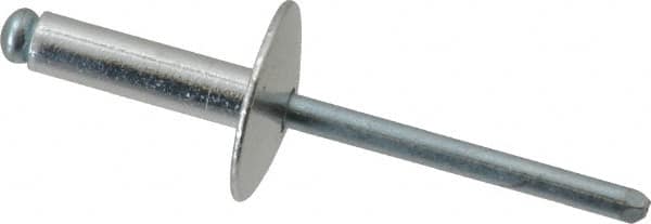 RivetKing - Size 68 Large Flange Dome Head Aluminum Open End Blind Rivet - Steel Mandrel, 0.376" to 1/2" Grip, 5/8" Head Diam, 0.192" to 0.196" Hole Diam, 0.7" Length Under Head, 3/16" Body Diam - Americas Tooling