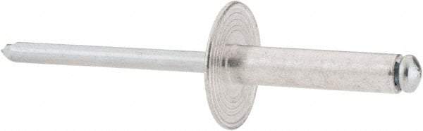 RivetKing - Size 610 Large Flange Dome Head Aluminum Open End Blind Rivet - Steel Mandrel, 0.501" to 5/8" Grip, 5/8" Head Diam, 0.192" to 0.196" Hole Diam, 0.825" Length Under Head, 3/16" Body Diam - Americas Tooling