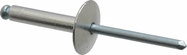 RivetKing - Size 612 Large Flange Dome Head Aluminum Open End Blind Rivet - Steel Mandrel, 0.626" to 3/4" Grip, 5/8" Head Diam, 0.192" to 0.196" Hole Diam, 0.95" Length Under Head, 3/16" Body Diam - Americas Tooling