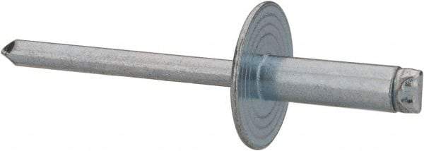 RivetKing - Size 66 Large Flange Dome Head Steel Open End Blind Rivet - Steel Mandrel, 0.251" to 3/8" Grip, 5/8" Head Diam, 0.192" to 0.196" Hole Diam, 0.575" Length Under Head, 3/16" Body Diam - Americas Tooling