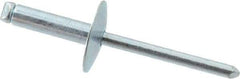 RivetKing - Size 68 Large Flange Dome Head Steel Open End Blind Rivet - Steel Mandrel, 0.376" to 1/2" Grip, 5/8" Head Diam, 0.192" to 0.196" Hole Diam, 0.7" Length Under Head, 3/16" Body Diam - Americas Tooling