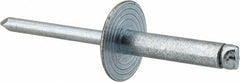 RivetKing - Size 610 Large Flange Dome Head Steel Open End Blind Rivet - Steel Mandrel, 0.501" to 5/8" Grip, 5/8" Head Diam, 0.192" to 0.196" Hole Diam, 0.825" Length Under Head, 3/16" Body Diam - Americas Tooling