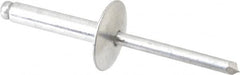 RivetKing - Size 612 Large Flange Dome Head Aluminum Open End Blind Rivet - Aluminum Mandrel, 0.626" to 3/4" Grip, 5/8" Head Diam, 0.192" to 0.196" Hole Diam, 0.95" Length Under Head, 3/16" Body Diam - Americas Tooling