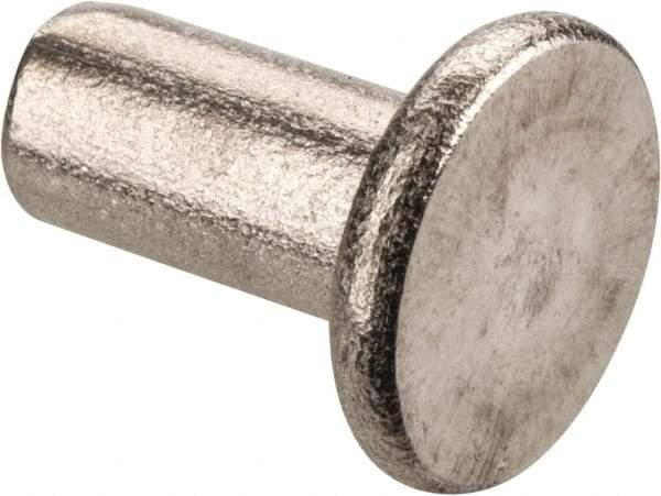 RivetKing - 3/16" Body Diam, Flat Stainless Steel Solid Rivet - 3/8" Length Under Head, Grade 18-8 - Americas Tooling