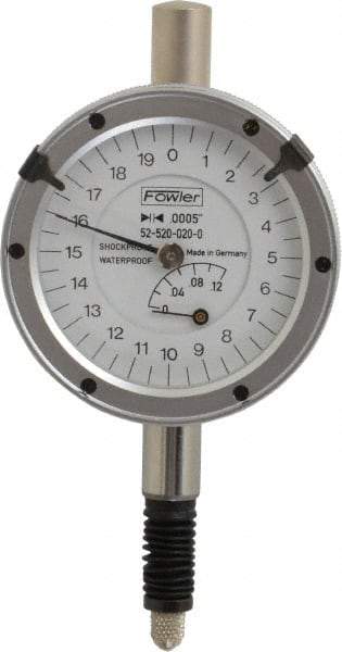 Fowler - 1/8" Range, 0-20-0 Dial Reading, 0.0005" Graduation Dial Drop Indicator - Revolution Counter - Americas Tooling