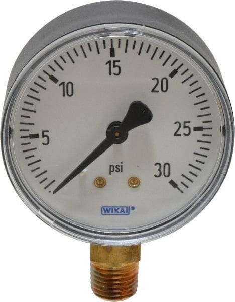 Wika - 2-1/2" Dial, 1/4 Thread, 0-30 Scale Range, Pressure Gauge - Lower Connection Mount, Accurate to 3-2-3% of Scale - Americas Tooling