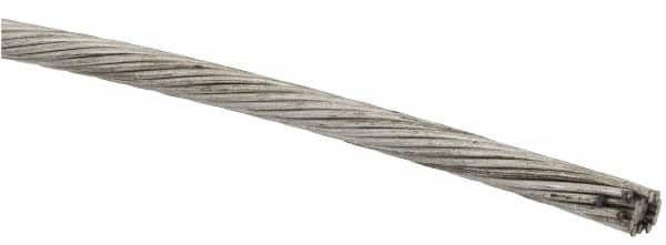 Value Collection - 3/16" Diam, Aircraft Cable Wire - 4,700 Lb Breaking Strength, 1 x 19 Single Strand - Americas Tooling