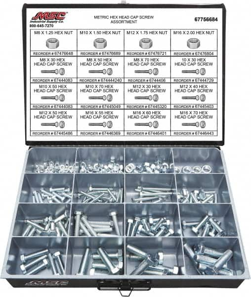 Value Collection - 200 Piece Steel Hex Head Cap Screws - M8 to M16 Thread, Grade 2 - Americas Tooling