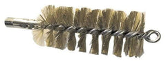 Schaefer Brush - 4-1/2" Brush Length, 2-3/4" Diam, Double Stem, Single Spiral Tube Brush - 8" Long, Brass, 1/4" NPSM Male Connection - Americas Tooling