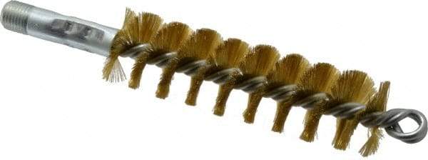 Schaefer Brush - 4-1/2" Brush Length, 1-1/4" Diam, Double Stem, Single Spiral Tube Brush - 8" Long, Brass, 1/4" NPSM Male Connection - Americas Tooling