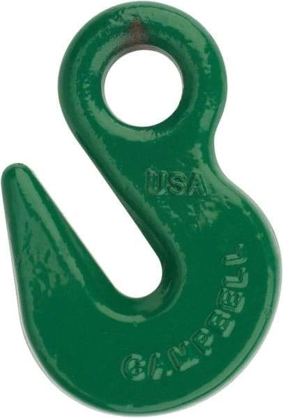 Campbell - 8,800 Lb Capacity, Chain Grade 100, Alloy Steel Eye Hook - 1/2" Hook Throat, 2.41" Reach, 3/4" Eye ID, 3/8" Chain Diam, 4" OAL - Americas Tooling