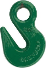 Campbell - 8,800 Lb Capacity, Chain Grade 100, Alloy Steel Eye Hook - 1/2" Hook Throat, 2.41" Reach, 3/4" Eye ID, 3/8" Chain Diam, 4" OAL - Americas Tooling