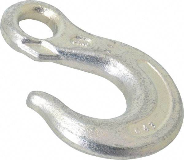 CM - 5,400 Lb Capacity, Chain Grade 43, Carbon Steel Eye Hook - 3-1/4" Reach, 11/16" Eye ID, 3/8" Chain Diam - Americas Tooling