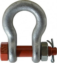 Campbell - 1/2" Nominal Chain Size, 3.33 Ton Alloy Steel Bolt Anchor Shackle - 1/2" Diam, 5/8" Pin Diam, 1-15/16" High x 13/16" Wide Inside Jaw, 1-1/4" Inside Width, 1-1/4" Max Body Thickness - Americas Tooling