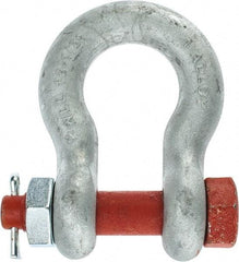 Campbell - 1" Nominal Chain Size, 12.5 Ton Alloy Steel Bolt Anchor Shackle - 1" Diam, 1-1/8" Pin Diam, 3-3/4" High x 1-11/16" Wide Inside Jaw, 2-1/2" Inside Width, 2-3/8" Max Body Thickness - Americas Tooling