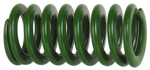 Associated Spring Raymond - 63mm Hole Diam, 38mm Rod Diam, 3" Free Length, Green Die Spring - 5076 N Max Deflection, 71mm Max Deflection, Light Duty, Chromium Alloy Steel - Americas Tooling