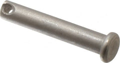 Made in USA - 1/4" Pin Diam, 1-3/8" OAL, Standard Clevis Pin - 3/32" Hole, 1-9/32" Usable Length, Uncoated Stainless Steel - Americas Tooling