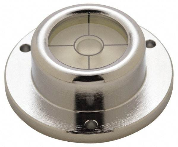 Geier & Bluhm, Inc. - 1-3/4 Inch Base Diameter x 0.63 Inch Overall Height, 1 Circle, Brass Bull's Eye Circular Level - 0.315 Inch Vial Diameter, 13/16 Inch Inner Diameter, 0.12 Inch Mounting Hole Diameter, 0.1 Inch Sensitivity, -40 to 160°F, Cross Lines - Americas Tooling