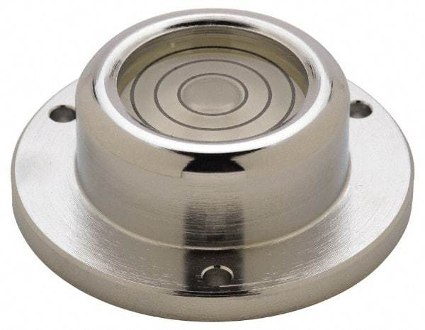 Geier & Bluhm, Inc. - 1-3/4 Inch Base Diameter x 0.63 Inch Overall Height, 3 Circles, Brass Bull's Eye Circular Level - 0.3 Inch Vial Diameter, 13/16 Inch Inner Diameter, 0.12 Inch Mounting Hole Diameter, 30 min Sensitivity, -40 to 150°F - Americas Tooling