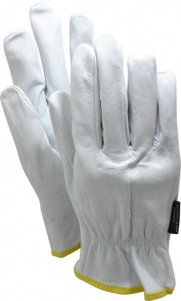 MCR Safety - Size 2XL (11) Grain Goatskin General Protection Work Gloves - For Work & Driver, Uncoated, Slip-On Cuff, Full Fingered, White/Yellow, Paired - Americas Tooling