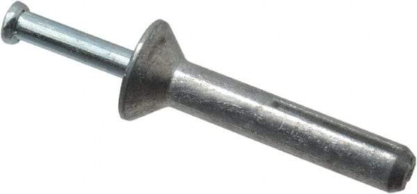 Powers Fasteners - 1/4" Diam, 1/4" Drill, 1-1/2" OAL, 7/8" Min Embedment Hammer Drive Concrete Anchor - Steel (Drive Pin)/Zamac Alloy (Body), Zinc-Plated Finish, Flat Head - Americas Tooling