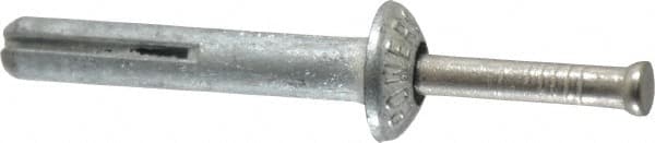 Powers Fasteners - 1/4" Diam, 1/4" Drill, 1-1/2" OAL, 1-1/8" Min Embedment Hammer Drive Concrete Anchor - Stainless Steel (Drive Pin)/Zamac Alloy (Body), Zinc-Plated Finish, Mushroom Head - Americas Tooling