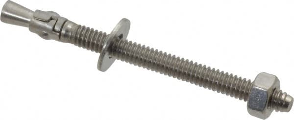 Powers Fasteners - 1/4" Diam, 1/4" Drill, 3-1/4" OAL, 1-1/4" Min Embedment Wedge Expansion Concrete Anchor - 304 Stainless Steel, Hex Nut Head, Hex Drive, 2-1/4" Thread Length - Americas Tooling