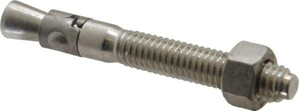 Powers Fasteners - 3/8" Diam, 3/8" Drill, 3" OAL, 1-1/4" Min Embedment Wedge Expansion Concrete Anchor - 304 Stainless Steel, Hex Nut Head, Hex Drive, 1-7/8" Thread Length - Americas Tooling