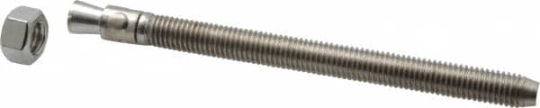 Powers Fasteners - 1/2" Diam, 1/2" Drill, 7" OAL, Wedge Expansion Concrete Anchor - 304 Stainless Steel, Hex Nut Head, Hex Drive, 5-5/8" Thread Length - Americas Tooling