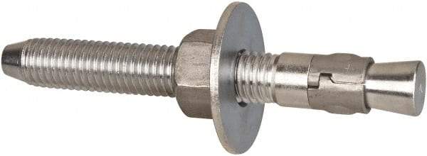 Powers Fasteners - 5/8" Diam, 5/8" Drill, 5" OAL, Wedge Expansion Concrete Anchor - 304 Stainless Steel, Hex Nut Head, Hex Drive, 3-1/2" Thread Length - Americas Tooling