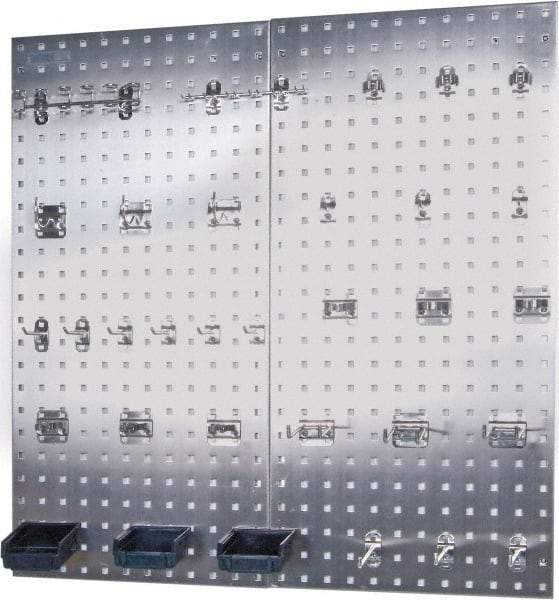 Triton - 18" Wide x 36" High Peg Board Kit - 2 Panels, 32 Hooks, Stainless Steel, Silver - Americas Tooling