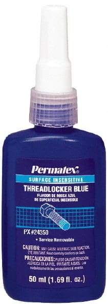 Permatex - 50 mL Bottle, Blue, Medium Strength Liquid Threadlocker - Series 243, 24 hr Full Cure Time, Hand Tool Removal - Americas Tooling