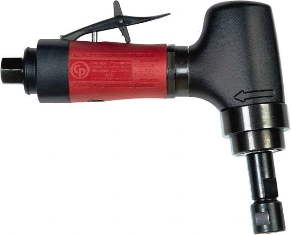 Chicago Pneumatic - 1/4" Collet, Angle Handle, Air Angle Die Grinder - 20,000 RPM, Rear Exhaust, 8.25 CFM, 0.7 hp, 90 psi, 1/4 BSP Inlet - Americas Tooling