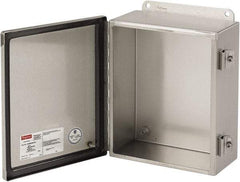 nVent Hoffman - Stainless Steel Junction Box Enclosure Hinge Flat Cover - NEMA 4, 12, 13, 4X, 8" Wide x 10" High x 4" Deep - Americas Tooling