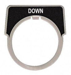 Square D - Half Round, Aluminum Legend Plate - Down - Black Background, White Letters, 1.18 Inch Hole Diameter - Americas Tooling