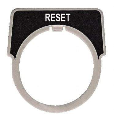 Square D - Half Round, Metal Legend Plate - Reset - Black Background, White Letters, 30mm Hole Diameter - Americas Tooling