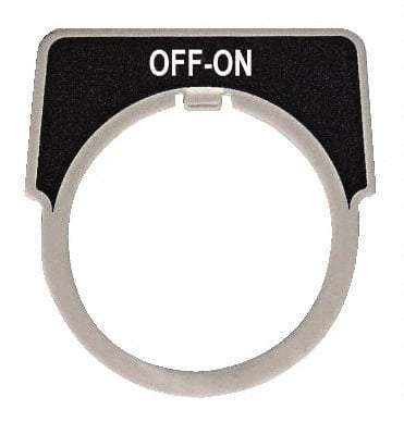 Square D - Half Round, Aluminum Legend Plate - Off-On - Black Background, White Letters, 1.18 Inch Hole Diameter - Americas Tooling