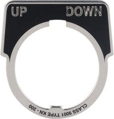 Square D - Metal Legend Plate - Up-Down - Black Background, White Letters, 30mm Hole Diameter - Americas Tooling