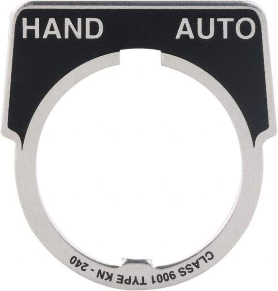 Square D - Metal Legend Plate - Hand-Auto - Black Background, White Letters, 30mm Hole Diameter - Americas Tooling