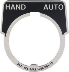 Square D - Metal Legend Plate - Hand-Auto - Black Background, White Letters, 30mm Hole Diameter - Americas Tooling