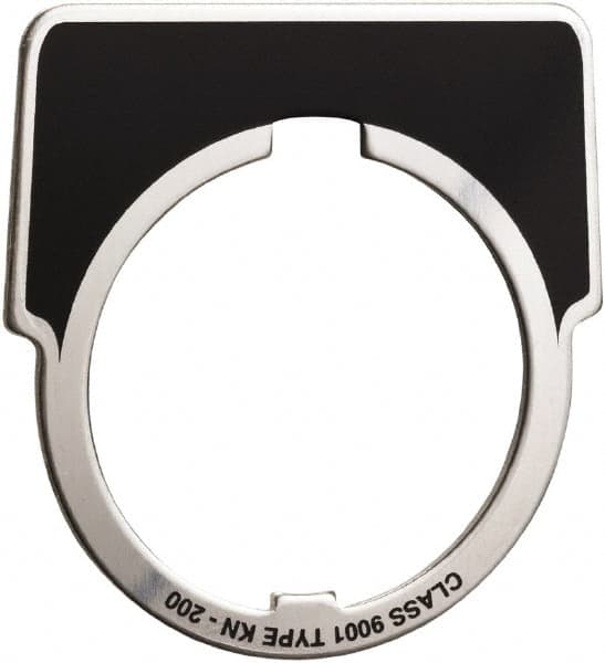 Square D - Metal Legend Plate - Jog - Black Background, White Letters, 30mm Hole Diameter - Americas Tooling