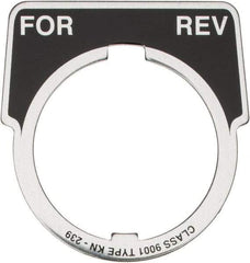 Square D - Metal Legend Plate - For-Rev - Black Background, White Letters, 30mm Hole Diameter - Americas Tooling