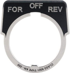 Square D - Metal Legend Plate - For-Off-Rev - Black Background, White Letters, 30mm Hole Diameter - Americas Tooling