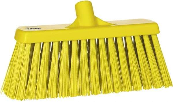 Vikan - 12" Heavy Duty Synthetic Push Broom - 2" Bristle Length, Plastic Block, European Threaded Handle Connection - Americas Tooling