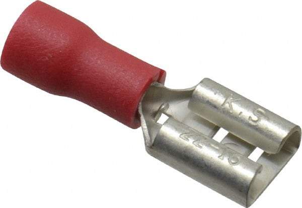 Thomas & Betts - 22 to 16 AWG, Vinyl, Fully Insulated, Female Wire Disconnect - 1/4 Inch Wide Tab, Red, RoHS Compliant, UL 94 V-0 - Americas Tooling